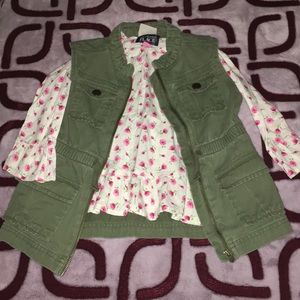 Green vest with flowered Blouse